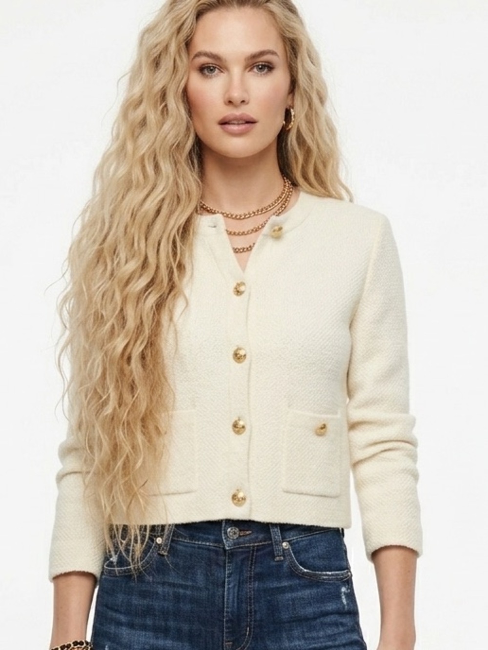 ZARA | INSPIRED CROPPED CREAM KNIT BUTTON FRONT JACKET - Picture 1 of 6